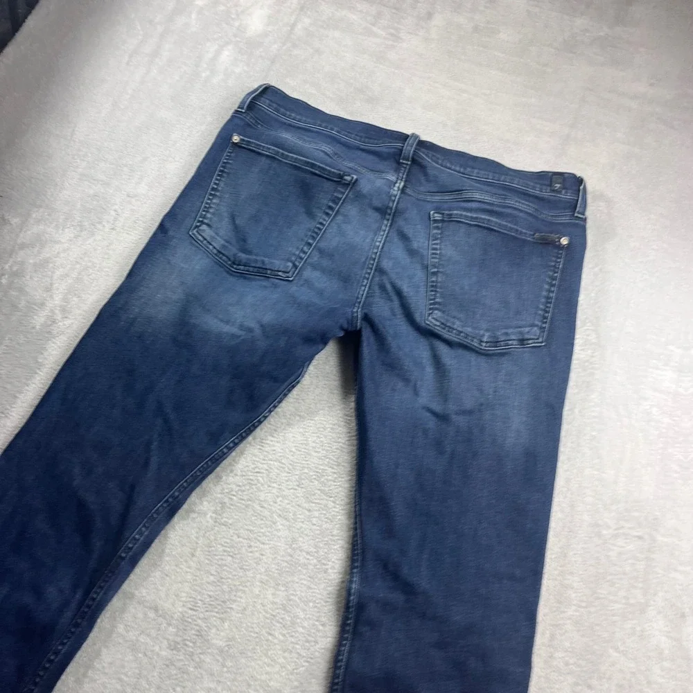 7 For All Mankind The Straight Mens Blue Denim Jeans Raw Hem Size 36
